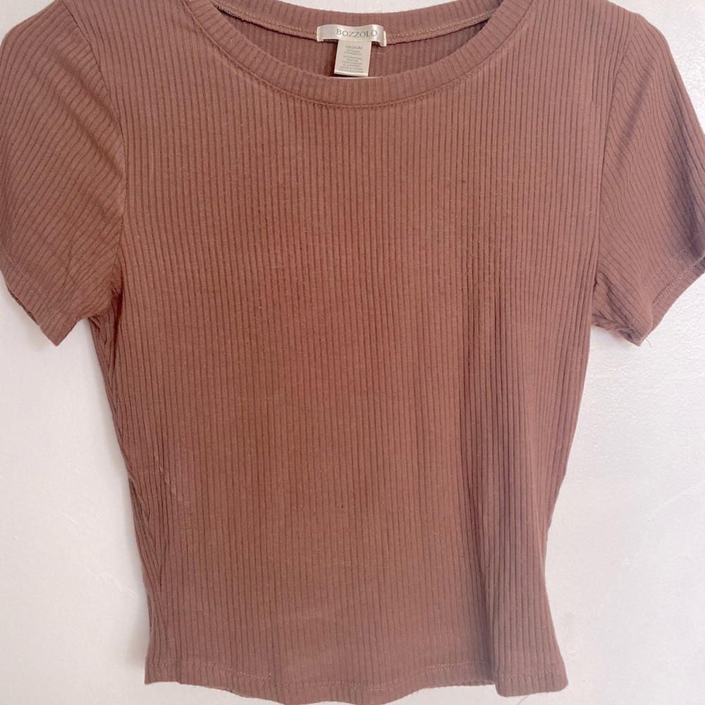 Brown Ribbed T-shirt-M